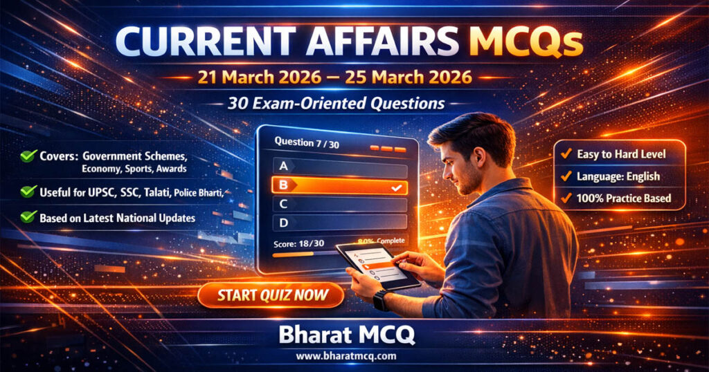 Current Affairs MCQs 21 March 2026 to 25 March 2026