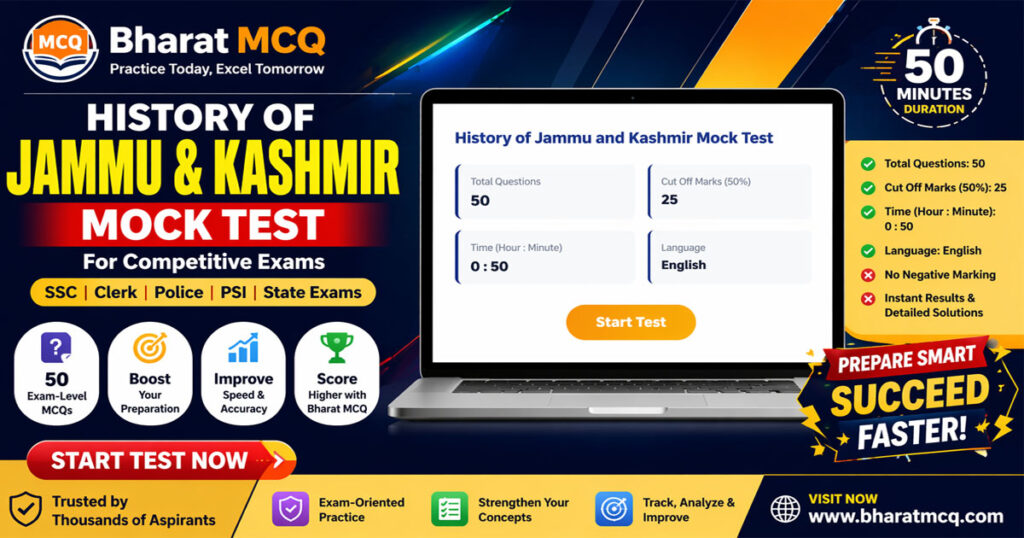 History of Jammu and Kashmir Mock Test MCQs For Competitive Exams