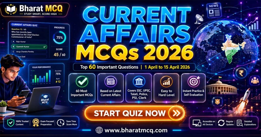 Top 60 Important Questions for Current Affairs MCQs 1 April to 15 April 2026