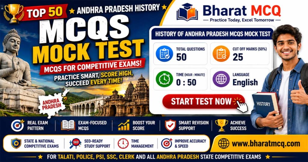 Top 50 Andhra Pradesh History MCQs Mock Test for Competitive Exams