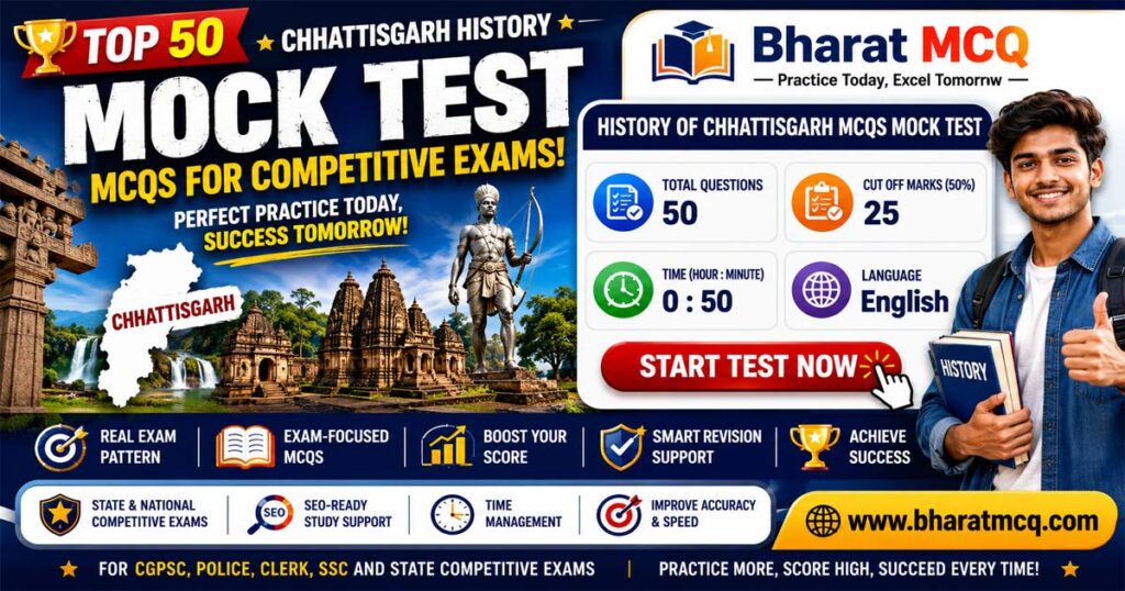 Top 50 Chhattisgarh History MCQs Mock Test for Competitive Exams