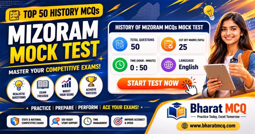 Top 50 History of Mizoram MCQs Mock Test for Competitive Exams