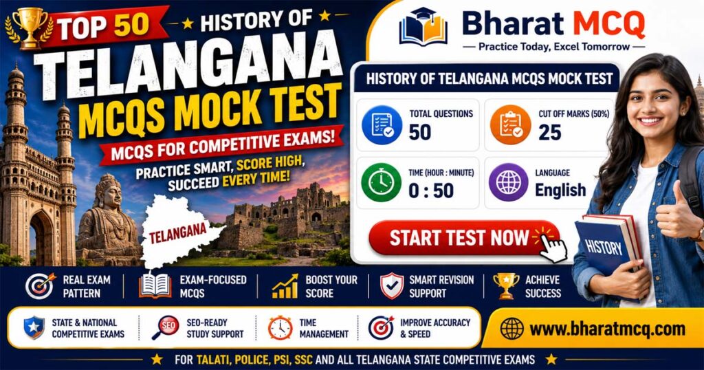 Top 50 Telangana History MCQs Mock Test for Competitive Exams