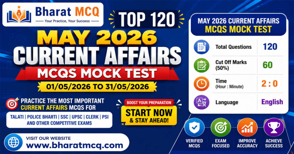 Top 120 May 2026 Current Affairs MCQs (01/05/2026 to 31/05/2026) for Competitive Exams