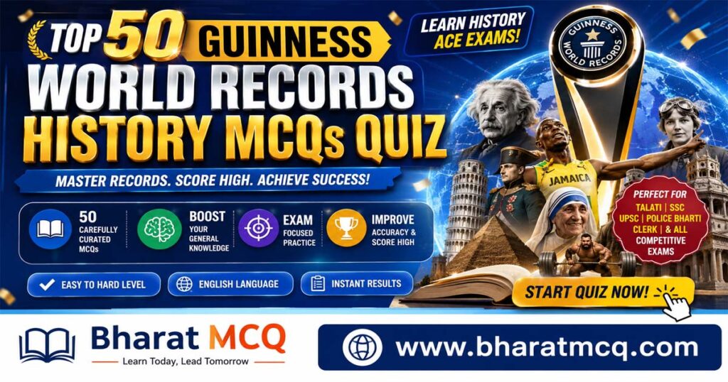 Top 50 Guinness World Records History MCQs Quiz For Competitive Exam