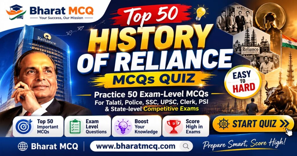 Top 50 History of Reliance MCQs Quiz for Competitive Exam