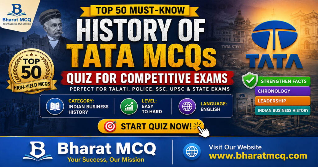 Top 50 History of Tata MCQs Quiz for Competitive Exams