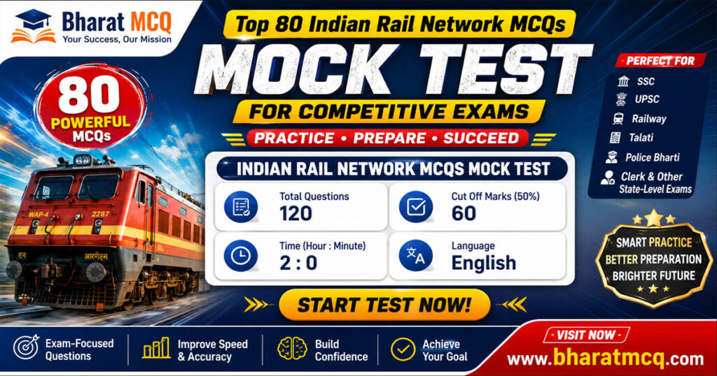 Top 80 Indian Rail Network MCQs Mock Test for Competitive Exams