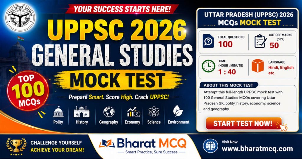 Top 100 General Studies MCQs Of UPPSC Mock Test 2026 For Competitive Exams