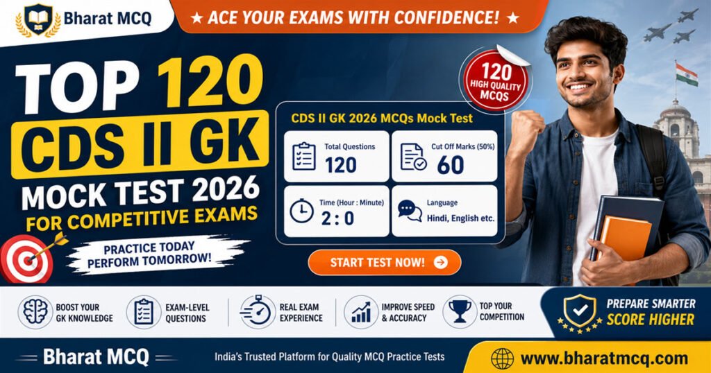 Top 120 CDS II GK Mock Test MCQs 2026 For Competitive Exams