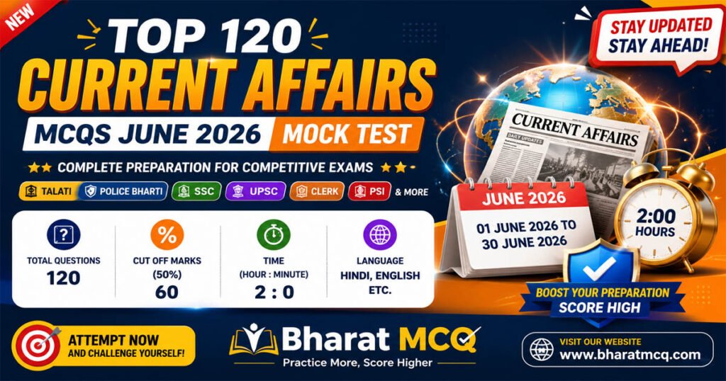 Top 120 Current Affairs MCQs June 2026 Mock Test For Competitive Exams