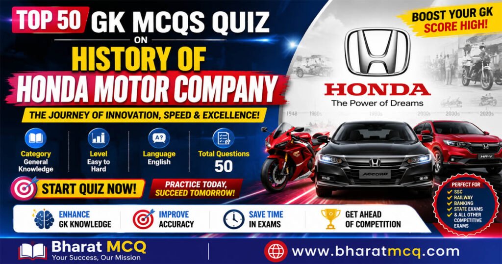Top 50 GK MCQs History Of Honda Motor Company Quiz for Competitive Exams