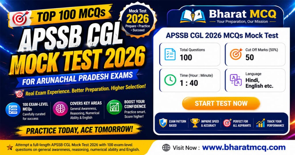 Top 100 MCQs Of APSSB CGL Mock Test 2026 For Arunachal Pradesh Exams