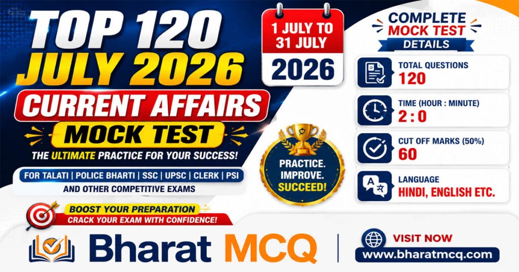 Top 120 July 2026 Current Affairs MCQs | 1 July to 31 July 2026 For Competitive Exams